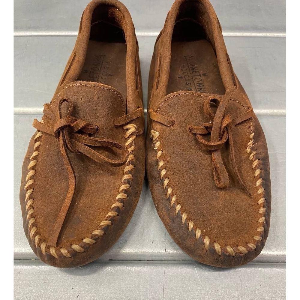Minnetonka Moccasin Womens 6m Slip On Brown Leather Driving Loafers - Picture 4 of 9